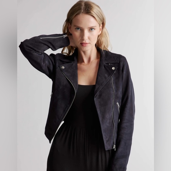 Quince 100% Suede Biker Jacket in charcoal - Picture 1 of 16